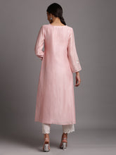 Pink silk chanderi kurta with embroidery