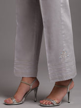 Grey  cotton satin palazzo with embroidery