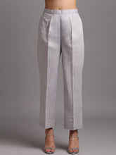 Grey  cotton satin palazzo with embroidery