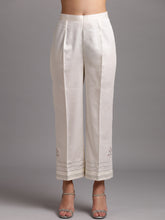 Off white cotton satin palazzo with embroidery