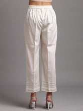 Off white cotton satin palazzo with embroidery