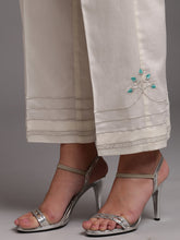 Off white cotton satin palazzo with embroidery