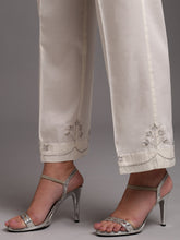 Off white cotton satin palazzo with embroidery