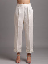 Off white cotton satin palazzo with embroidery