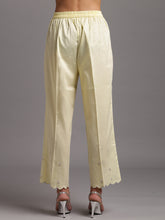 Yellow scalloped cotton satin palazzo with embroidery