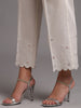 Off white scalloped cotton satin palazzo with embroidery