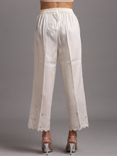 Off white scalloped cotton satin palazzo with embroidery