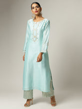 Blue Silk chanderi kurta with embroidery