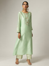 Green silk chanderi kurta with embroidery