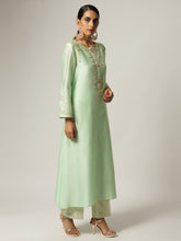 Green silk chanderi kurta with embroidery