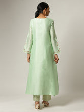 Green silk chanderi kurta with embroidery