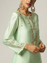Green silk chanderi kurta with embroidery