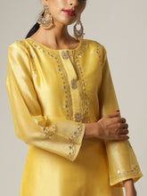 Yellow silk chanderi kurta with embroidery