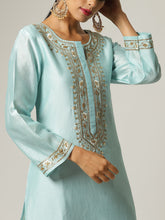 Blue Silk chanderi kurta with hand embroidery