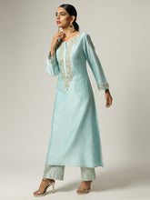 Blue Silk chanderi kurta with hand embroidery