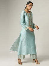 Blue Silk chanderi kurta with hand embroidery
