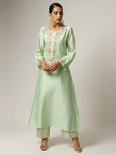Green Silk chanderi kurta with hand embroidery