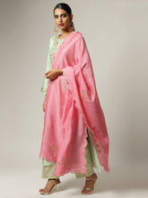 Green Silk chanderi kurta with hand embroidery