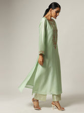 Green Silk chanderi kurta with hand embroidery