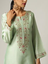 Green Silk chanderi kurta with hand embroidery