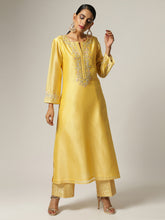 Yellow Silk chanderi kurta with hand embroidery