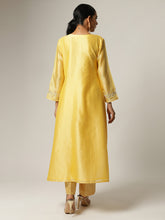 Yellow Silk chanderi kurta with hand embroidery