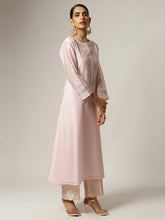 Pink Silk chanderi kurta with hand embroidery