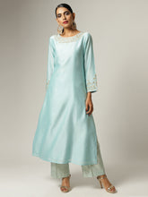 Blue Silk chanderi kurta with hand embroidery
