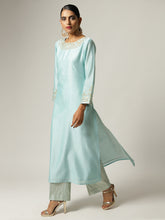 Blue Silk chanderi kurta with hand embroidery