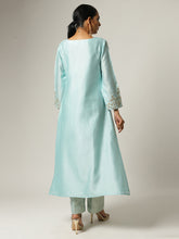 Blue Silk chanderi kurta with hand embroidery