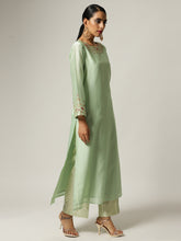 Green Silk chanderi kurta with hand embroidery