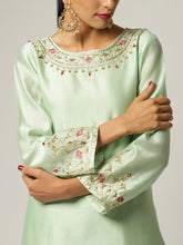 Green Silk chanderi kurta with hand embroidery