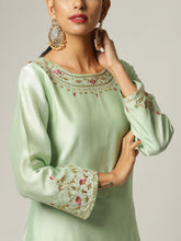 Green Silk chanderi kurta with hand embroidery