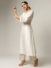 Off white chanderi kurta with hand embroidery
