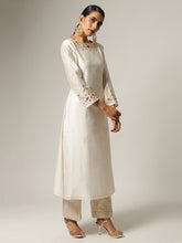 Off white chanderi kurta with hand embroidery