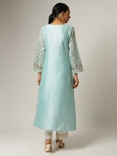 Blue Silk chanderi kurta with hand embroidery and golden jaal