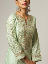 Green Silk chanderi kurta with hand embroidery