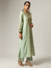 Green Silk chanderi kurta with hand embroidery