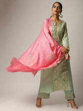 Green Silk chanderi kurta with hand embroidery