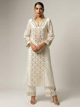 Off white Silk chanderi kurta with hand embroidery