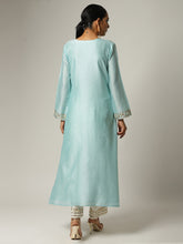 Blue Silk chanderi kurta with hand embroidery