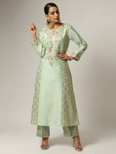 Green  Silk chanderi kurta with hand embroidery