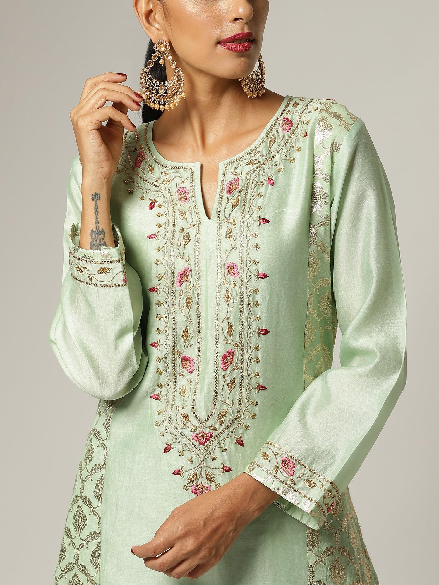 Green Kurta Ghiccha Silk Chudidaar