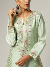Green  Silk chanderi kurta with hand embroidery