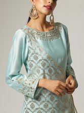 Blue Silk chanderi angrakha kurta with hand embroidery