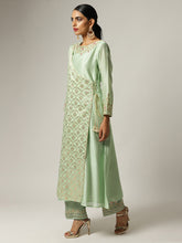 Green Silk chanderi angrakha kurta with hand embroidery