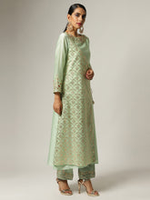 Green Silk chanderi angrakha kurta with hand embroidery
