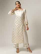 Off white Silk chanderi angrakha kurta with hand embroidery