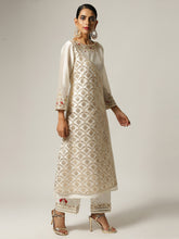 Off white Silk chanderi angrakha kurta with hand embroidery