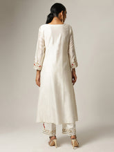 Off white Silk chanderi angrakha kurta with hand embroidery